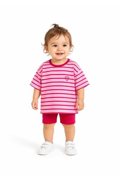 MCSPORT KIZ BEBEK ÇİZGİLİ 2'Lİ ŞORTLU TAKIM