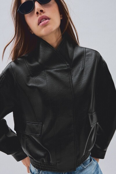 Bershka Oversize suni deri kruvaze yaka ceket