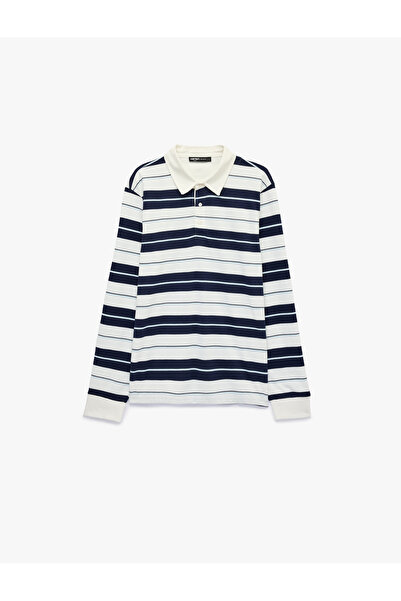 Koton Polo Collar Buttoned Long Sleeve Striped Sweatshirt