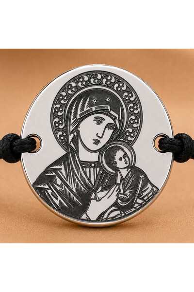 Simoshop Brățară Fecioara Maria cu Pruncul din Argint 925 și Șnur Reglabil - ...