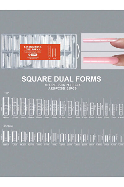 Misyul Protez Tırnak Sandwich Dual Form Tips 256 Adet Şeffaf Dual Form Kalıp ...