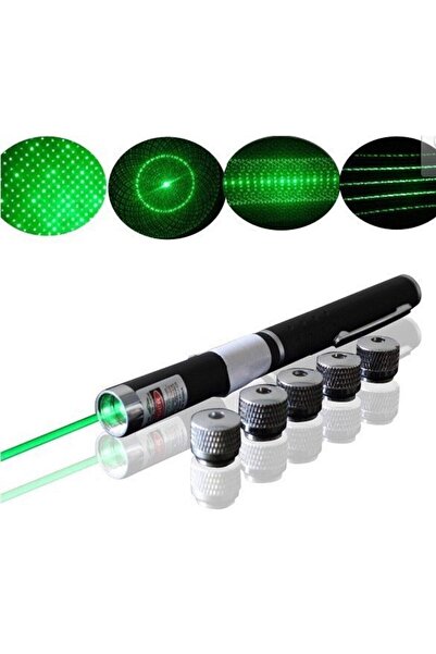 DahaUygunYok Pilli 5 BAŞLIKLI YEŞİL LAZER 100mW 532nm 8KM MENZİL GREEN LASER POİNTER