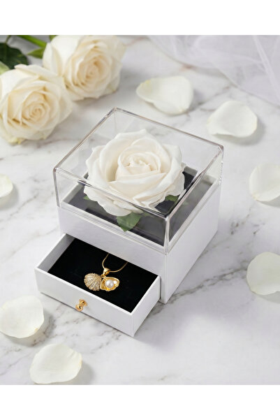 Gleemy accesories Beyaz Sonsuz Gül & İnci Kolye Hediye Kutusu – Sevgililer Gü...