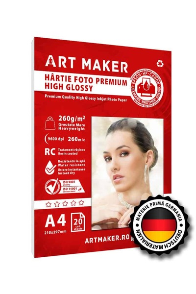 Art Maker Premium High Glossy photo paper, 260g/m2, RC, A4, 20 sheets
