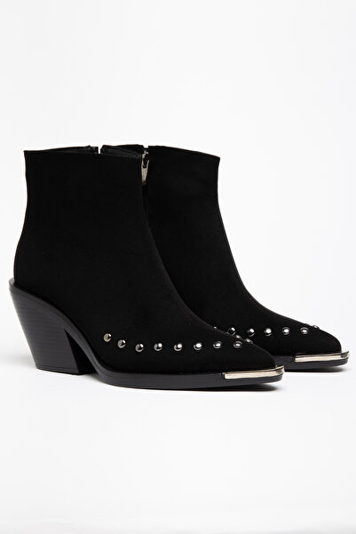 DENORA Black Matte Suede Flat Trok Detail Zippered Metal Toe Western Cowboy S...