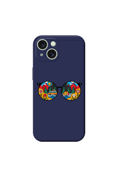 Other Apple iPhone 15 Plus Round Glasses Dark blue Colored Silicone TPU Θήκη