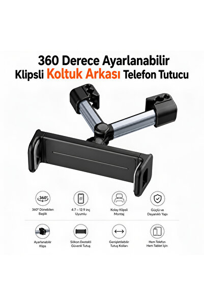Dexmon 360° Ayarlanabilir Araç İçi Koltuk Arkası Telefon ve Tablet Tutucu | U...