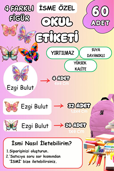 birikiyedi Okul Etiketi Kalem Defter Etiketi Özel Isim Yazılabilen Etiket 60 ...