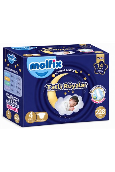 Molfix Tatlı Rüyalar Bebek Bezi 4 Beden 7-14 KG Maxi 228 Adet Aylık Fırsat Pk