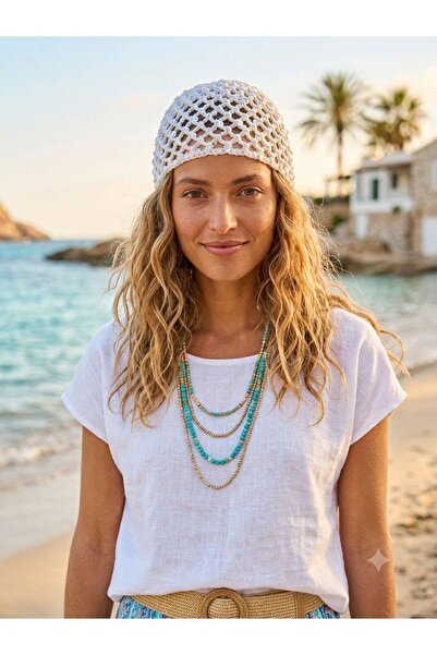 alinastore Pul Detailled Mesh Knit Beanie Hat Bandana