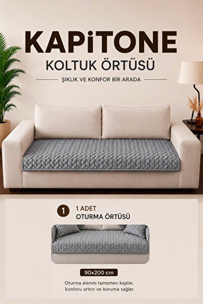 vivamia Tek Parça Kaymaz Taban Kapitone Koltuk Örtüsü Çekyat Kanepe Örtüsü 90x200