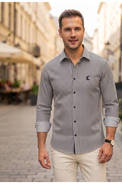 Chordi Men's Long Sleeve Striped Cotton Regular Fit Premium Men's Shirt