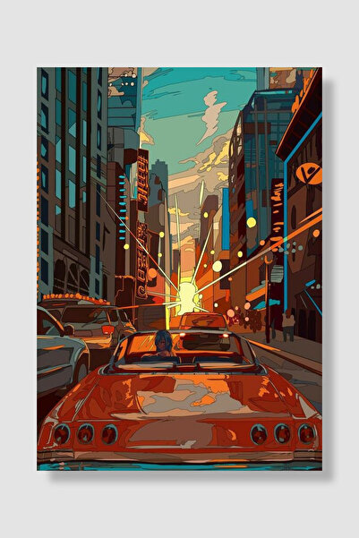 Luna Marissa Poster cu mașină Retro City Sunset Convertible Decor de perete c...