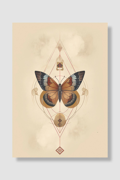 Luna Marissa Poster cu fluturi Maro Bej Fluture Diamant Model Geometric Decor...