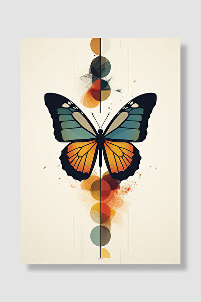 Luna Marissa Poster Fluture Minimalist Albastru Gri Portocaliu Aripi Model cu...
