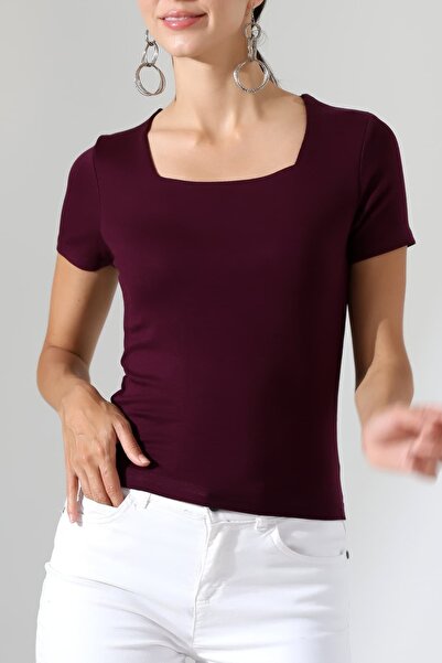 Sabr Women's Buzzy Ribana Square Neck Short Sleeve Blouse