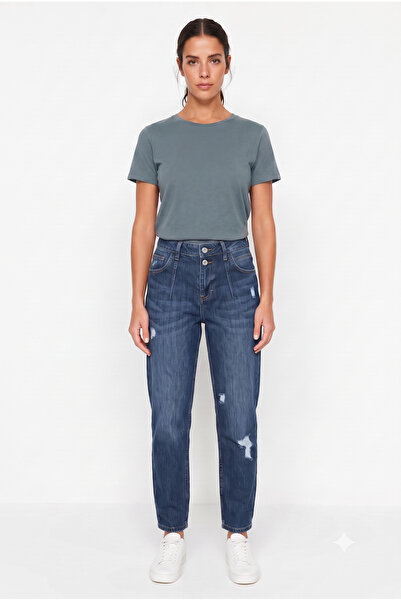 Neden Tekstil Women's High Waist Ripped Mom Jeans
