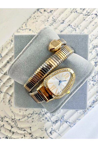 Mazzy Vintage Snake Model Silver Gold Inside White Women's Wristwatch