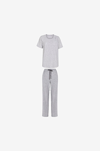 Penti Women Mama Cozy Day Short Sleeve Trousers Light Grey Melange Set