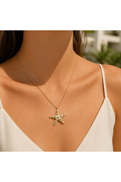MODA MANANI Beige-Blue Starfish Figured Necklace
