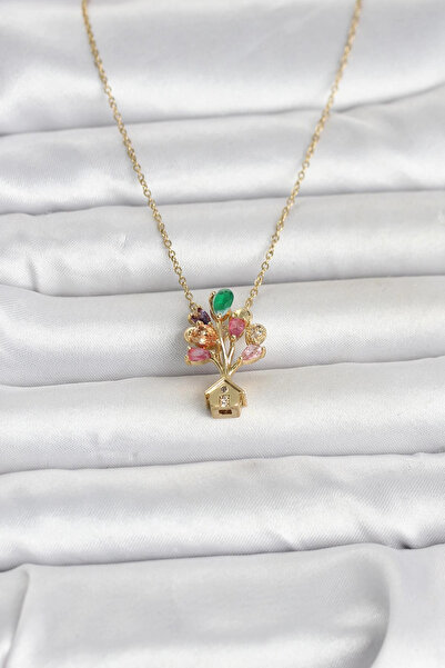 ARMÜZ 316L Steel Chain Gold Color Flying Balloon House Figure Women's Necklace