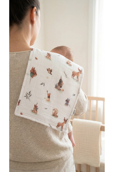 jr.bunnies 100% Cotton Muslin Tiny Forest Patterned Shoulder Cloth 20X43 cm Muslin and Towel Textured