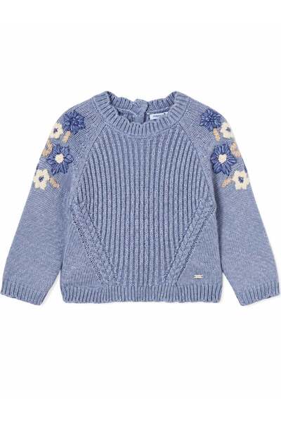 MAYORAL Baby Girl Floral Embroidered Knit Sweater 0-4 Years Blue