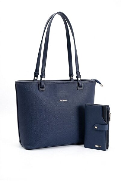 Just Polo 2-Piece Women's Large Size 5-Compartment Shoulder Bag and Wallet Set