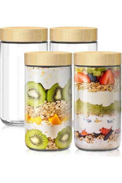 Arabest 4-Pack 24oz Overnight Oats Containers,Glass Food Storage Containers w...