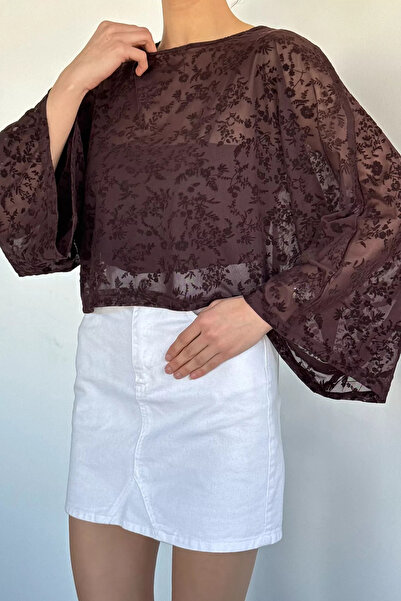 Aryena Coffee Gülseli Women's Wearable Lined Laced Blouse