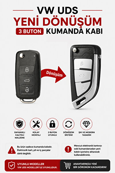 VW Polo Jetta Yeni Dönüşüm Sustalı Kumanda Kabı 3 Buton