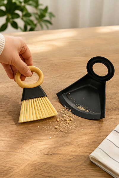 Şahane Pazar Bamboo Handle Cleaning Brush Dustpan Set Ergonomic Handle Hand B...