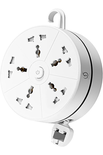 İNFLUX Extension Cord 5 Outlet with 3meter wire, Compact Retractable Design f...