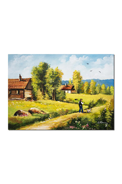 artnova Ръчно рисувана картина на селски пейзаж, Добро настроение, 70x50см ма...
