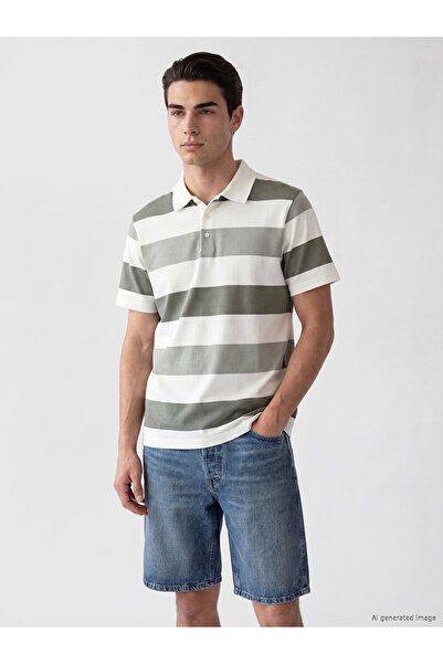 LC Waikiki Vizyon New Season Green Polo Collar Color Blocked Pique Men's T-Shirt