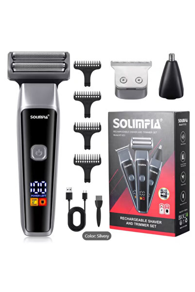Solimpia Kit grooming bărbați 3 în 1, aparat de ras electric, mașină de tuns ...