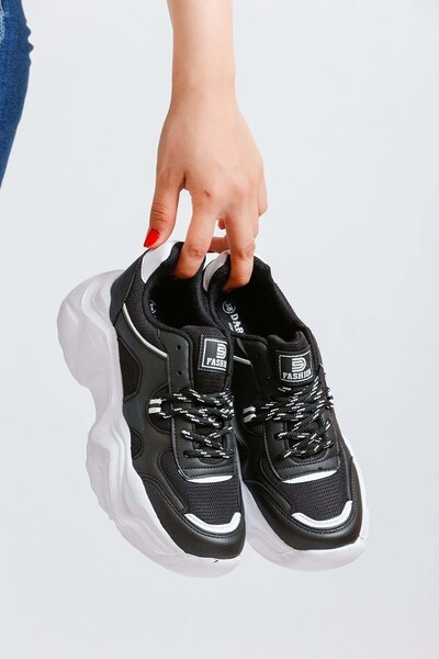 Genel Markalar Siyah Rahat Kalın Taban Kadın Sneaker Spor Ayakkabı