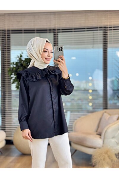 ALANURMODA 2918 Shirt with Ruffle Detail on the Collar Black