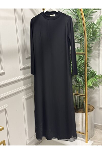 EFRAZE 785 collared chiffon long sleeve dress black