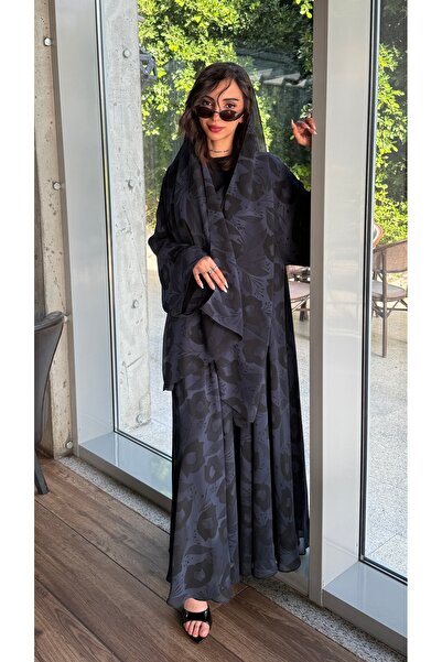 DAR ALSALAAM Abaya Trend Double Face Chiffon Navy Blue Wrap Suitable for All ...