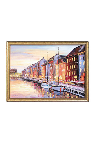 artnova Tablou inramat Copenhaga pictat manual, La asfintit in port, 75x55cm ...