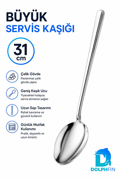 DolphFin 31cm Stainless Steel Large Serving Spoon Long Handle Stew Salad Spoon