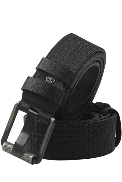 Rizz up Black 100% Genuine Leather Men's Belt with Square Pattern, Easy to Sh...