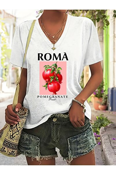 Deocept Women's Mix Printed V-Neck Sleeved Regular Fit Comfortable T-Shirt