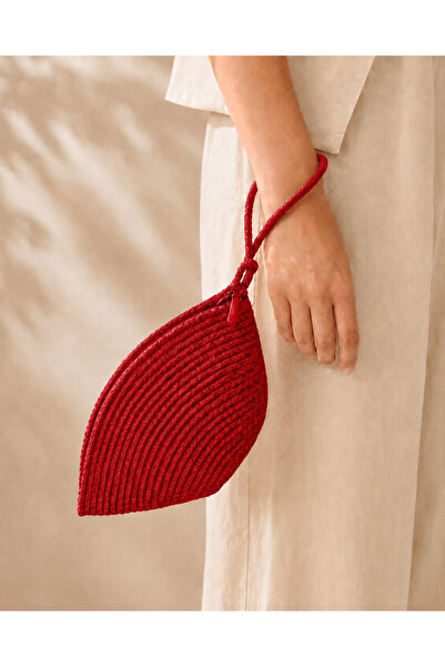 Naspar Red Color Stitched Straw Handbag Daily Use Women's Clutch Bag 30X15X15...