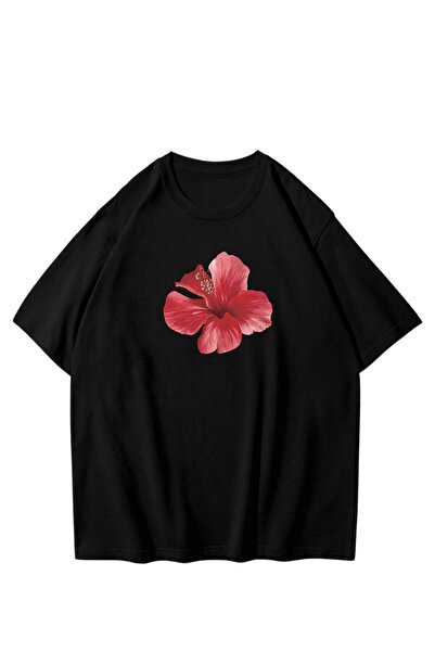 Trendiz Women's Red Hibiscus Tshirt White