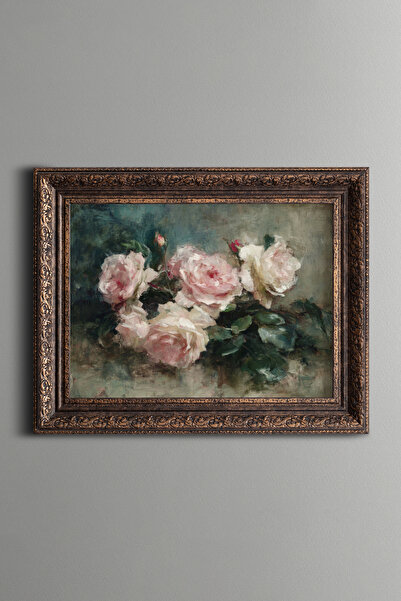 epiqart Pink Roses Still Life - Vintage Patterned Painting - Thick Model