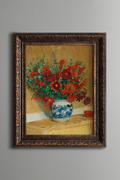 epiqart Still Life in a Red Flower Vase - Vintage Patterned Painting - Thick ...