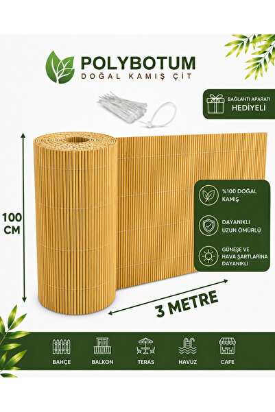 POLYBOTUM Premium Doğal Kamış Hasır Balkon Çiti 100x300 cm | Sık Dokuma | Day...
