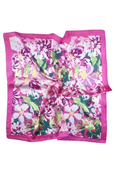 OEM Eșarfă de damă ALEXIS cu flori, Roz Fuchsia/Multicolor, 70x70 cm